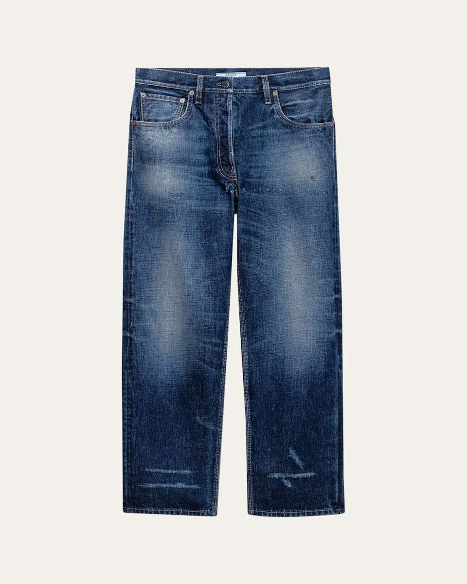 Distressed Straight-Leg Jeans